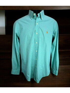 Ralph Lauren Mens Custom Fit Green Check Shirt Size Small